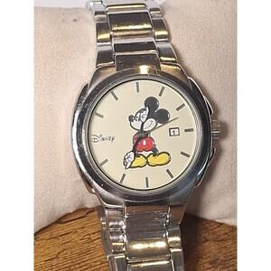 Disney Mickey Mouse Quartz Stainless Steel Men’s Watch Cream Dial Date Bracelet